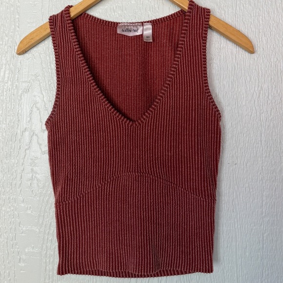 Willow + Root Tops - Willow + Root Womens Ribbed V-Neck Tank Top Rust Red Size XS Sleeveless Boho